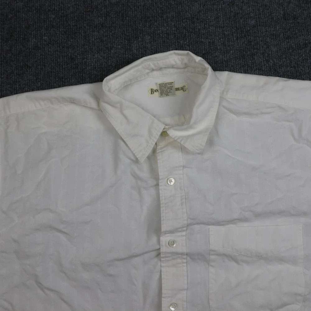 Banana Republic Shirt Mens Large White Textured Cotton Button Front Dress Pocket